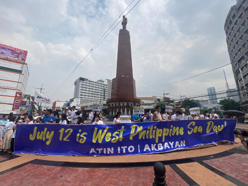 Atin Ito calls to declare July 12 as the "West Philippine Sea Day" during a protest in Boy Scouts Circle in Quezon City.