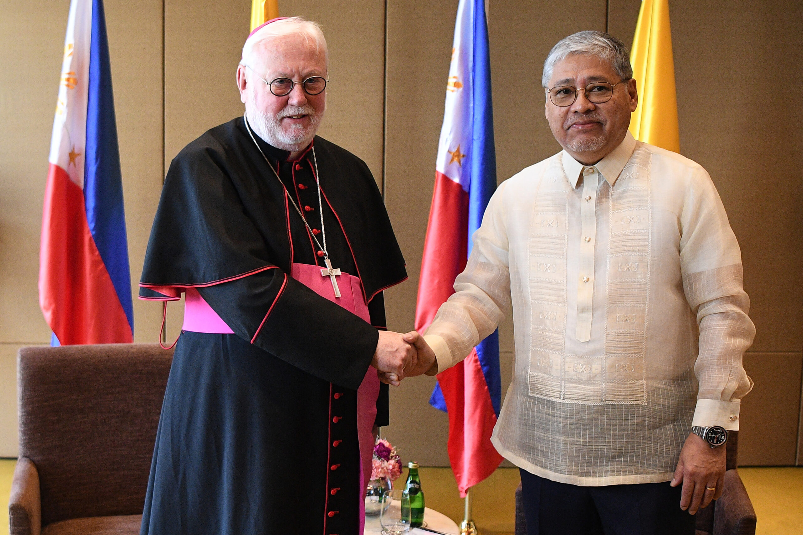 Foreign Affairs Secretary Enrique Manalo and Vatican Foreign Minister Archbishop Paul Gallagher agreed on Tuesday that international conflicts like the rising tension in the West Philippine Sea should be resolved peacefully and in accordance with international law.