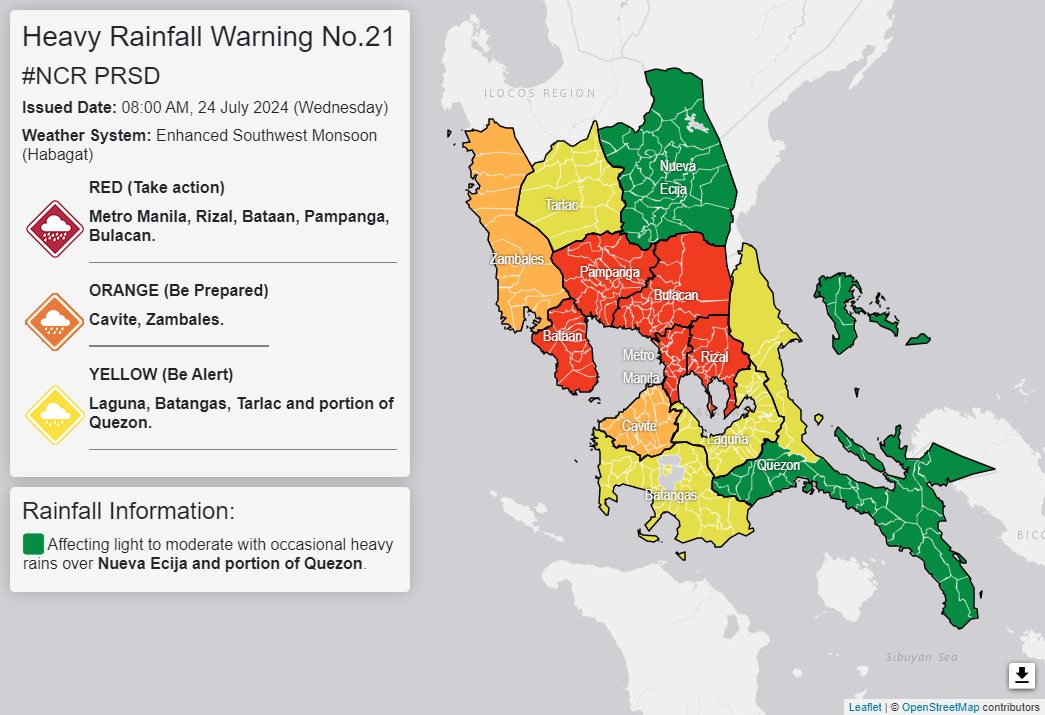 Red rainfall warning raised over Metro Manila, nearby areas