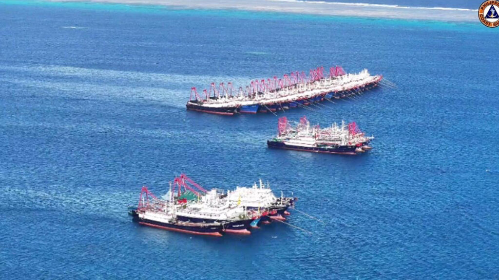 DECEMBER 3, 2023 More than 135 Chinese militia ships were “dispersed and scattered” within Julian Felipe (Whitsun) Reef in the West PH Sea during a patrol by the PH Coast Guard on Saturday. The Chinese vessels made no response to the radio challenges made by the PCG ships. PHILIPPINE COAST GUARD PHOTO
