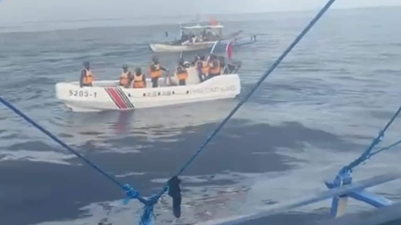 OFF-LIMITS An image taken from the video provided by ArnelLepalam, captain of the commercial fishing boat Hadassah, shows howclose the Chinese Coast Guard got to the Philippine vessel to keep it from entering Escoda (Sabina) Shoal in the West Philippine Sea.