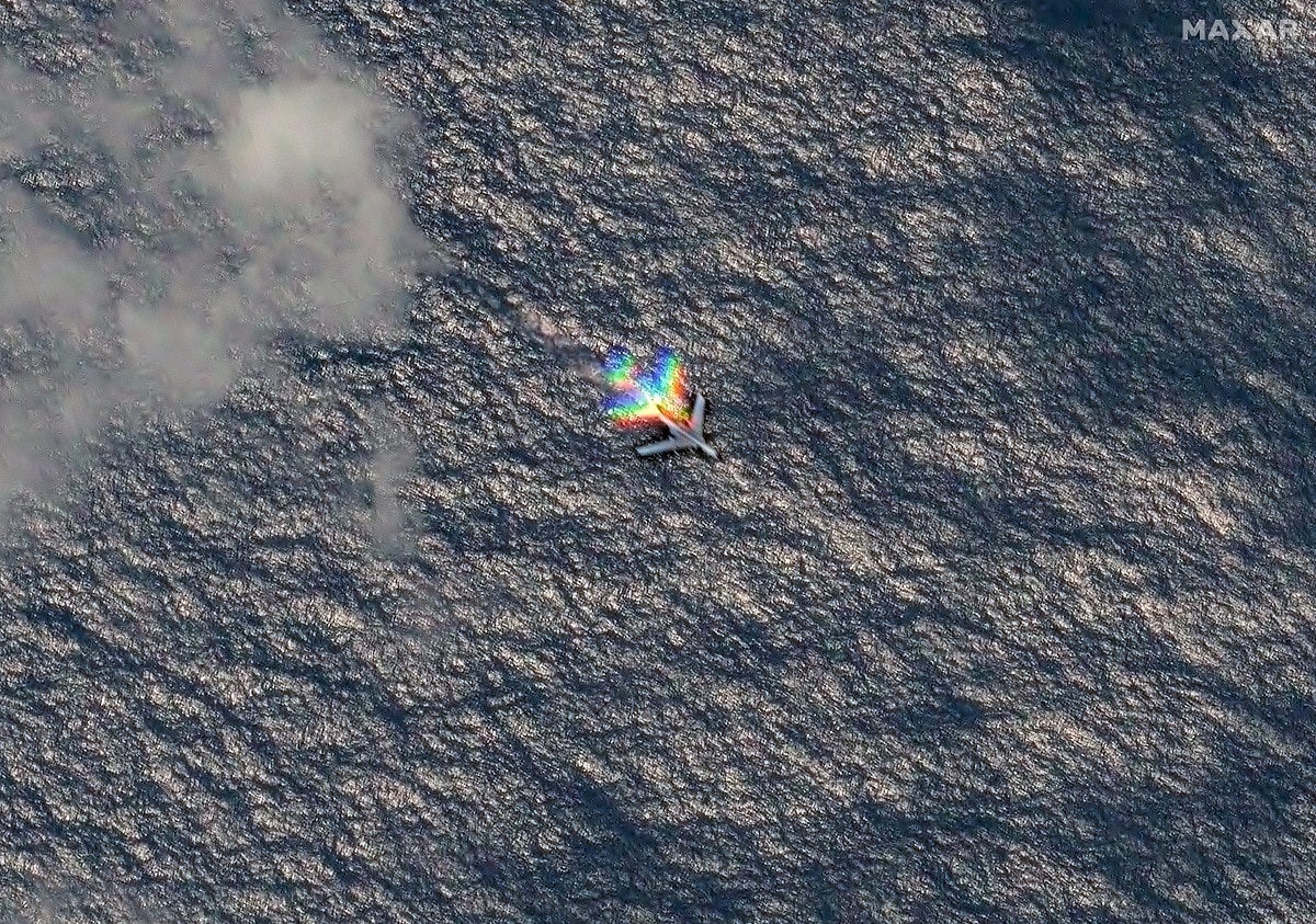 ‘NOT SERENDIPITY’ A Chinese H-6 bomber flies east ofPanatag (Scarborough) Shoal in this satellite photo taken on March 24, four days ahead of US Defense Secretary Pete Hegseth’s Asian tour. 