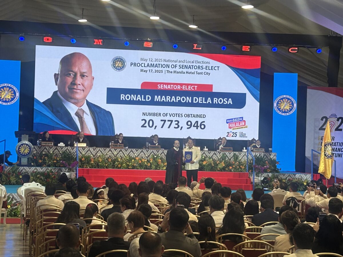 Ronald “Bato” Dela Rosa has officially been proclaimed by the Commission on Elections. INQUIRER.net / DIANNE SAMPANG