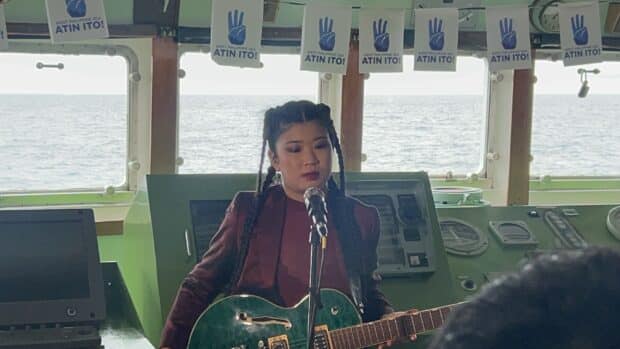 Indonesian musicians Kai Mata performs during Atin Ito's final sea concert near the vicinity of Pag-asa Island aboard T/S Felix Oca in the West Philippine Sea. INQUIRER.net/ Faith Argosino