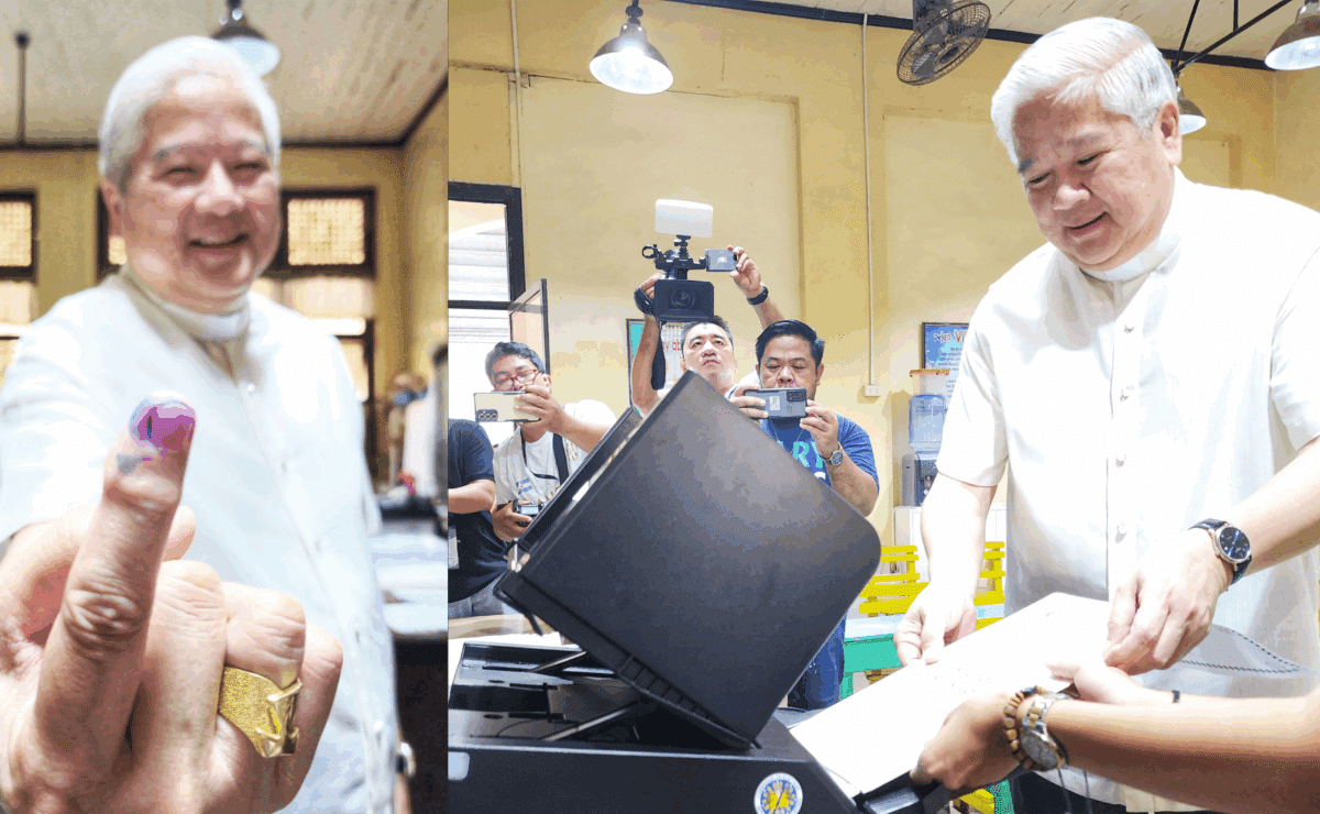 Lingayen-Dagupan Archbishop Socrates Villegas casts his vote at West Central Elementary School in Dagupan City on Monday, May 12, 2025. — Photo by Willie Lomibao