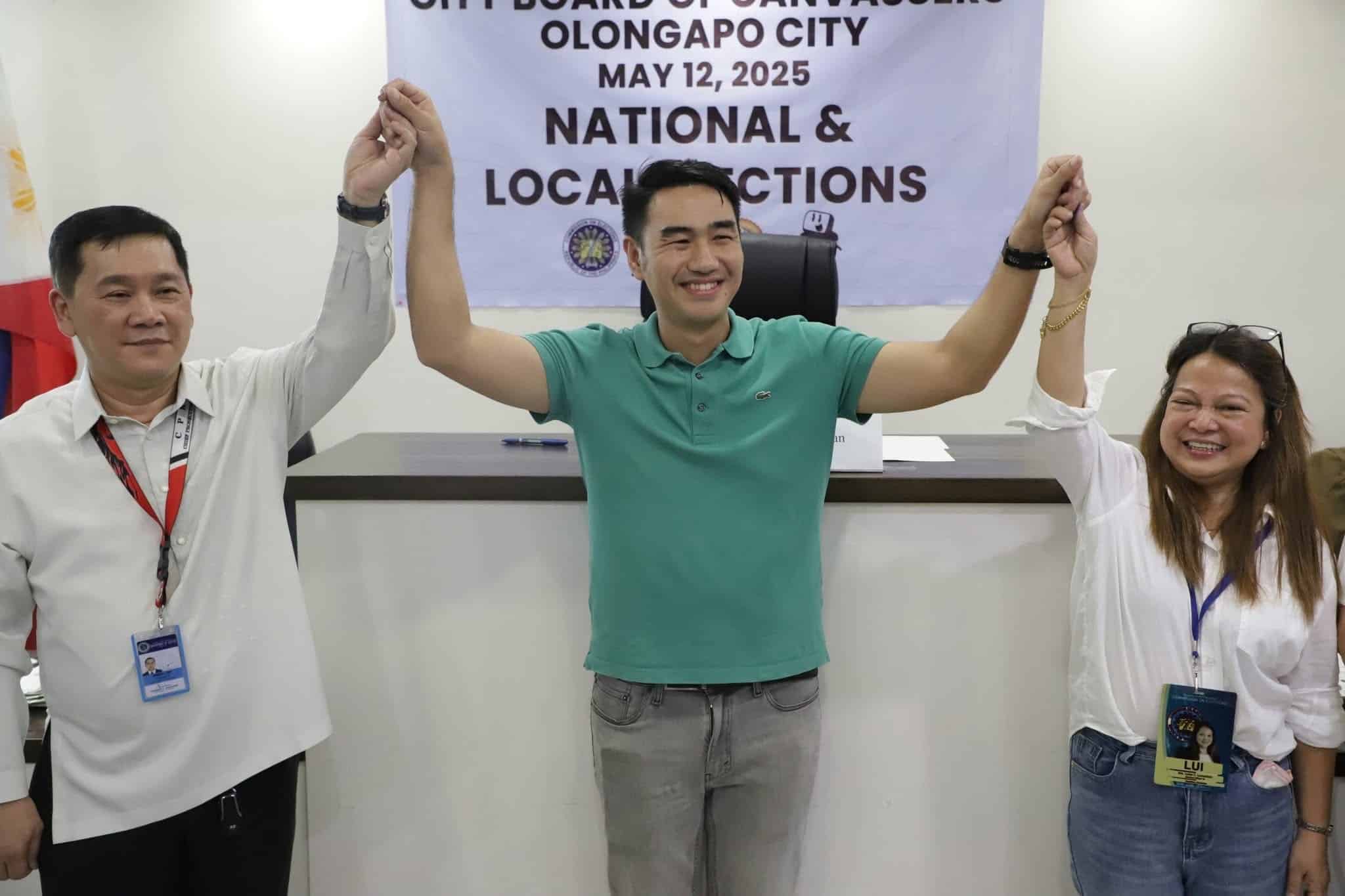 Reelected Olongapo City Mayor Rolen Paulino Jr. is proclaimed winner by the Commission on Elections board of canvassers on Tuesday, May 13.