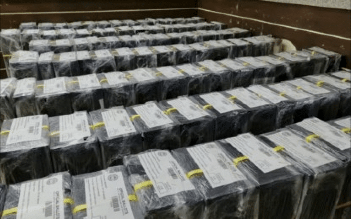 READY FOR DELIVERY. Boxes of election paraphernalia for the May 12 midterm elections that are set to be delivered to polling centers in Baguio City. Lawyer Julius Torres, the Commission on Elections director in CAR, on Monday (May 5, 2025) said the delivery of the election paraphernalia, as well as the automated counting machines, to precincts will start on May 8. (PNA photo courtesy of Comelec-Baguio)