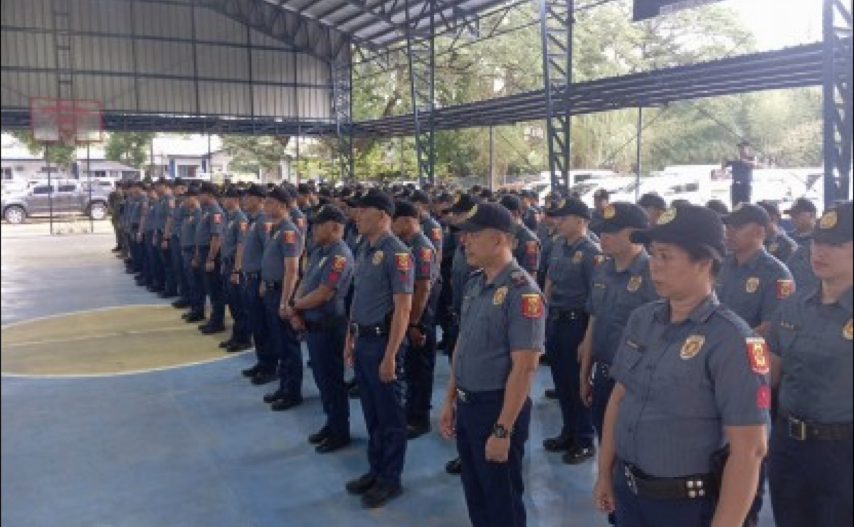 Personnel from the Angeles City Police Office gather in formation in this undated photo. The Philippine National Police declared on May 10 that no threats to the May 12 midterms elections were monitored. — Photo from Police Regional Office 3