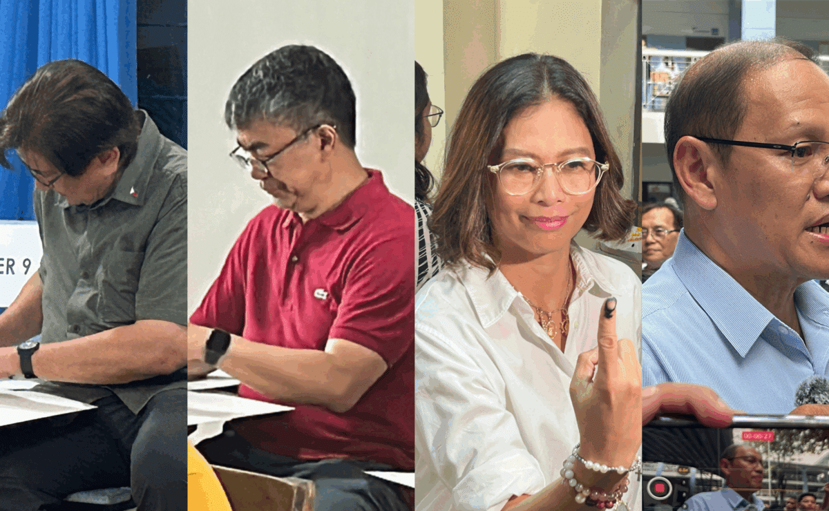 (Left to right) Senatorial candidate Gringo Honasan and local candidates Koko Pimentel, Stella Quimbo and Marcy Teodoro vote at their respective polling precincts in Marikina City on election day, May 12, 2025.