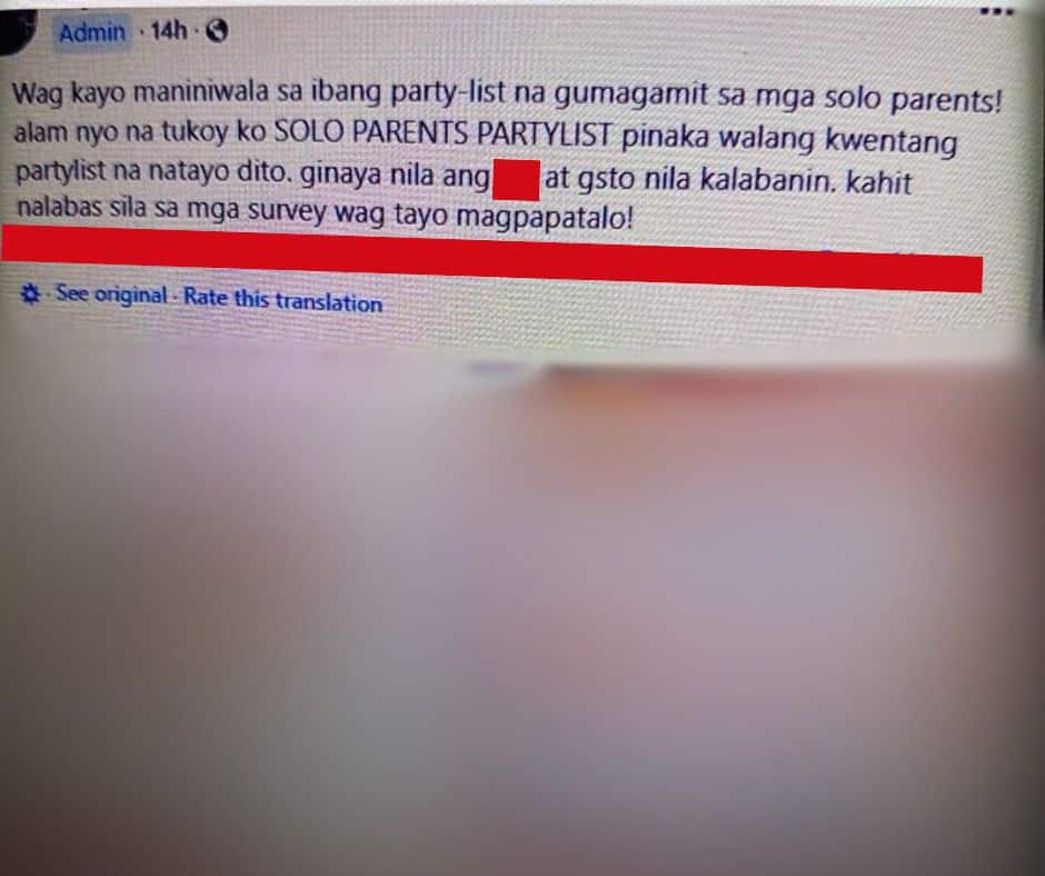 Screenshots of the online smear campaign against the Solo Parents party-list