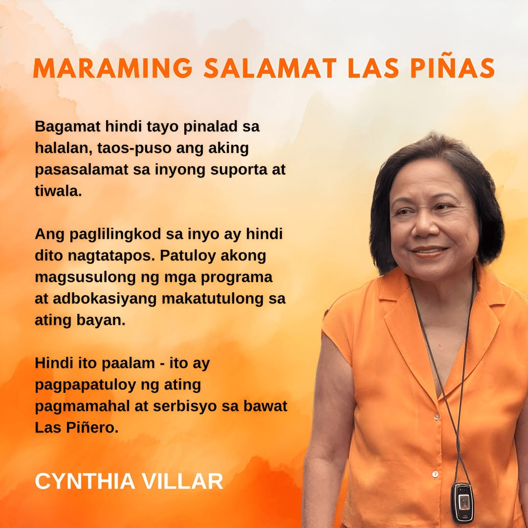 Cynthia Villar concedes defeat in Las Piñas bid