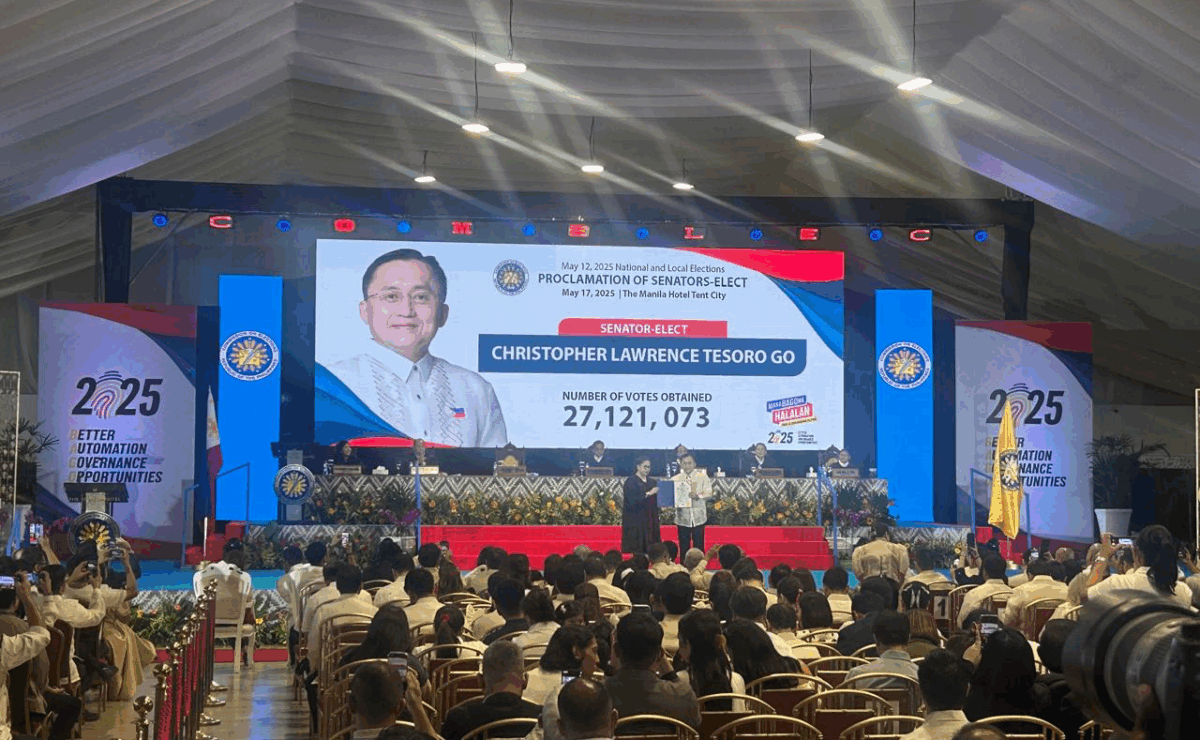 Senator-elect and reelectionist Bong Go is officially proclaimed as senator on Saturday, May 17.