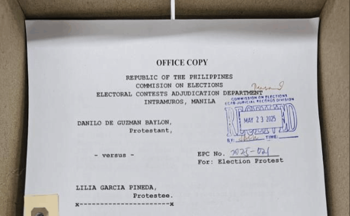 The camp of Pampanga gubernatorial bet Danilo Baylon files an election protest before the Commission on Elections on Friday, May 23, 2025.