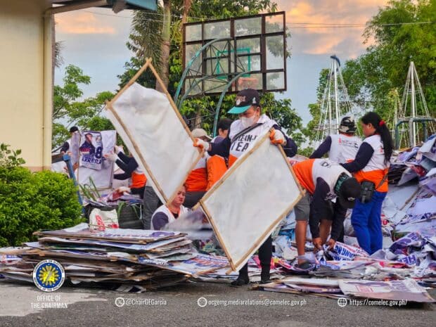 Workers sort out disposed campaign materials at Payatas Disposal Facility in Quezon City on May 20, 2025. (Photo courtesy of Comelec)