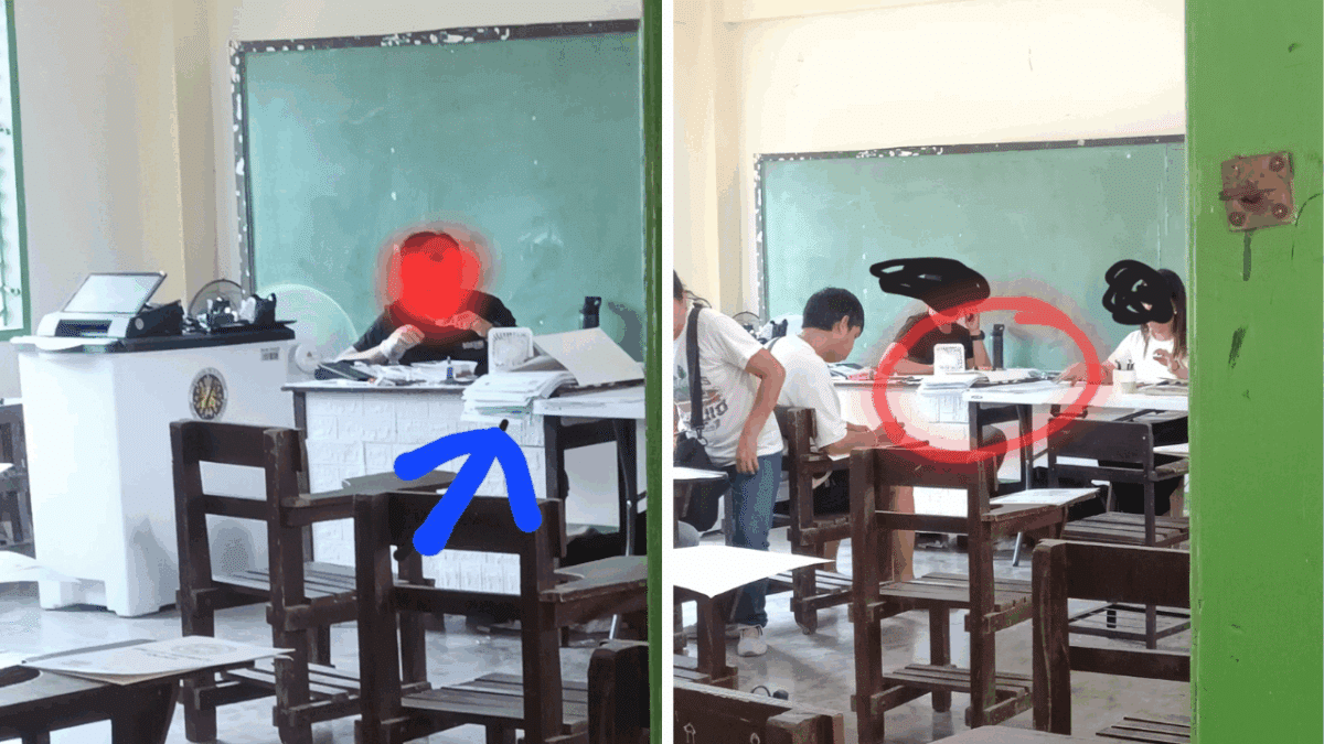 Shaded ballots pile up at a voting precinct at the Meycauayan National High School in Bulacan on Monday, May 12, 2025. — Photo from Vince Caballero/Facebook