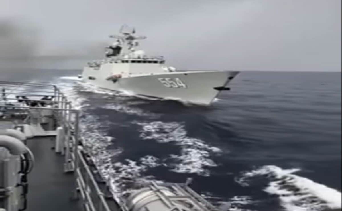 Chinese frigate BN 554 is seen tailing BRP Emilio Jacinto at close range off Panatag or Scarborough Shoal on May 5, 2025. — Screengrab from Armed Forces of the Philippines photo