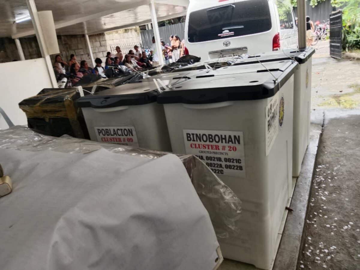 The boxes containing the official ballots from nine clustered precincts in Negros Oriental that were selected for the random manual audit of the Commission on Elections will be shipped to Manila on Saturday, May 17, 2025. Three clustered precincts each from Bayawan City, Bais City, and Guihulngan City were determined through a raffle. — Photo from Philippine News Agency