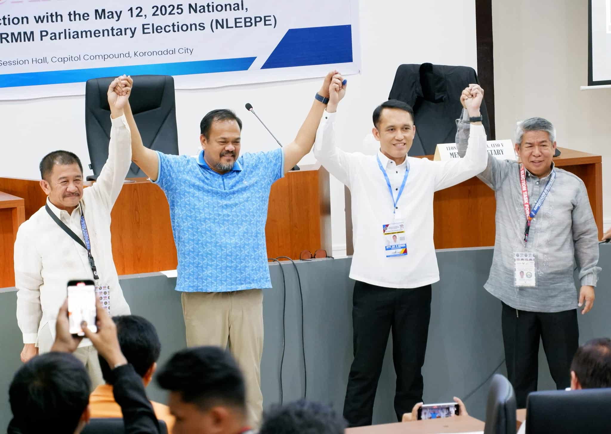 The Provincial Board of Canvassers of South Cotabato officially proclaimed incumbent Gov. Reynaldo Tamayo Jr. (in blue) winner in the gubernatorial race, securing a third term in office.