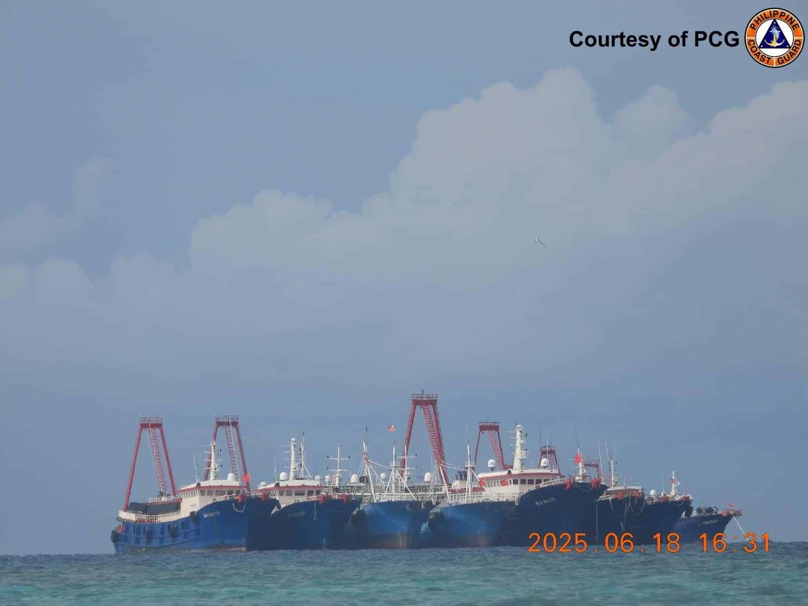 TENSION AT SEA The Philippine Coast Guard (PCG) on Thursdaychallenged the illegal presence of Chinese maritime militia vessels at Rozul (Iroquois) reef in the West Philippine Sea on Thursday but their radio messages went unanswered.
