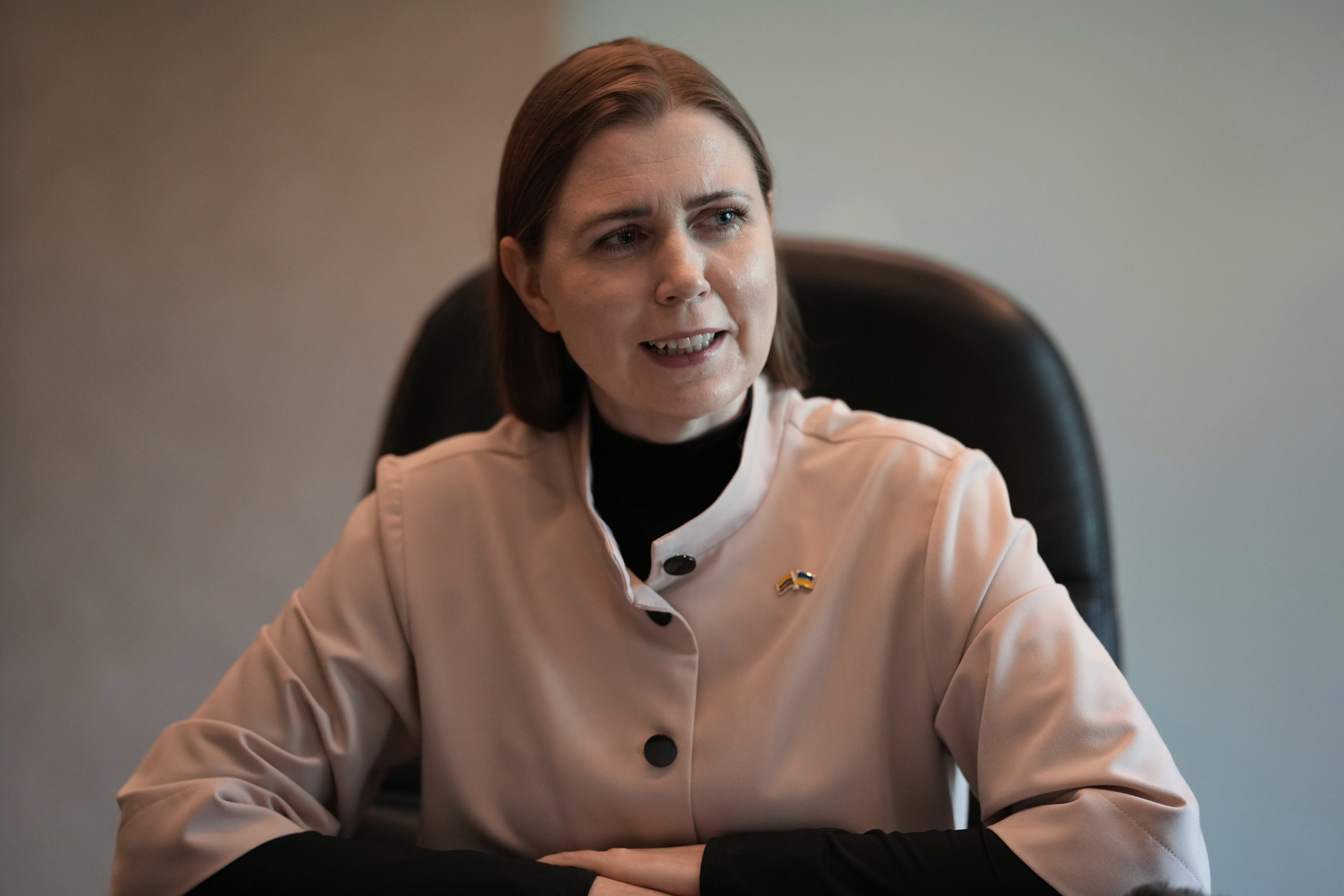 Lithuanian Minister for National Defense Dovile Sakaliene reacts during an interview at a hotel in Makati, Philippines on Wednesday, July 2, 2025. (Aaron Favila)