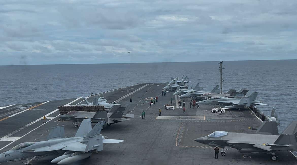 CAPTION: USS George Washington conducts flight operations on July 2, 2025 in the West Philippine Sea. PHOTO by John Eric Mendoza