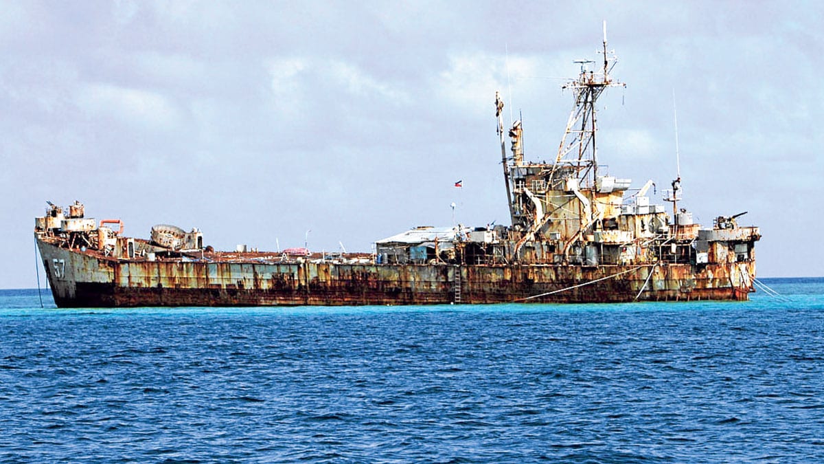 MARITIME OUTPOST With inspired Filipino ingenuity, decrepit World War II-era BRP Sierra Madre was grounded near Ayungin (Second Thomas) Shoal in 1999 as a military outpost in the West Philippine Sea serving to deter China’s incursions. —INQUIRER PHOTO