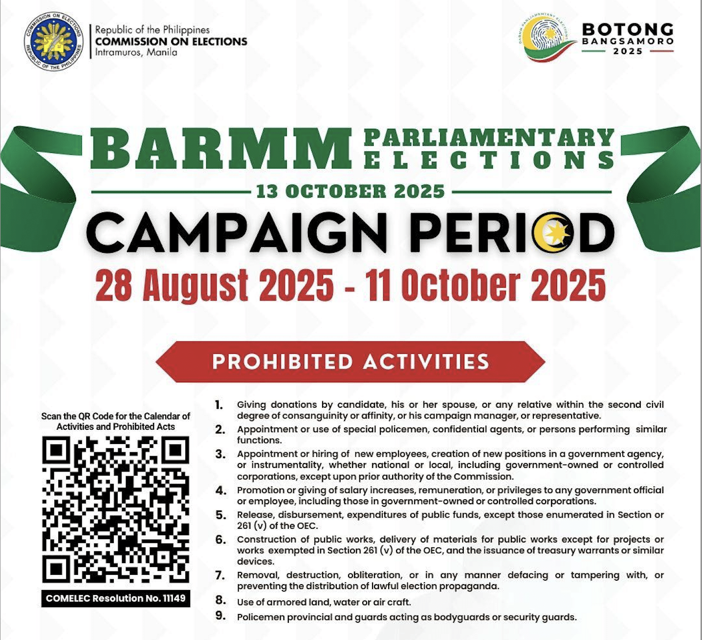 The Commission on Elections has warned against vote-buying and other election offenses as it announced the start of the campaign period for the Bangsamoro parliamentary elections in a Facebook post on Wednesday, August 27, 2025. — Photo from Comelec/Facebook