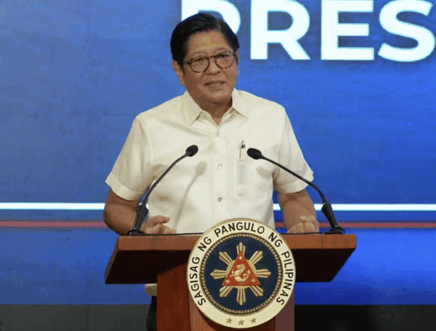President Ferdinand Marcos Jr. answers questions from journalists in a rare press conference in Malacañang on Monday, Aug. 11, 2025. (Screenshot from PTV/RTVM)