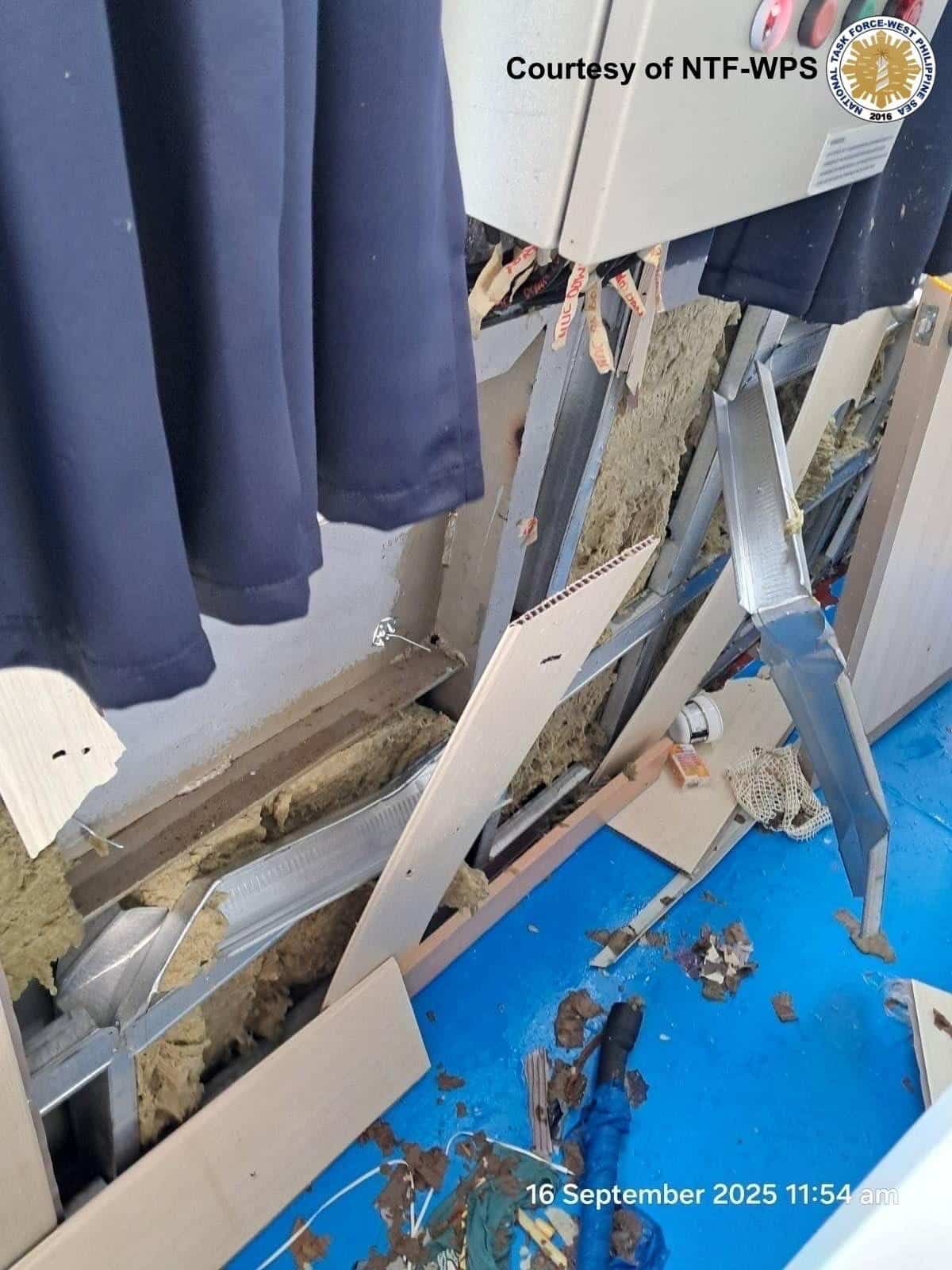 Photos show the damaged bridge windows, cabin partitions, electrical systems, and air-conditioning units of the BRP Datu Gumbay Piang after two China Coast Guard ships blasted it with water cannons.