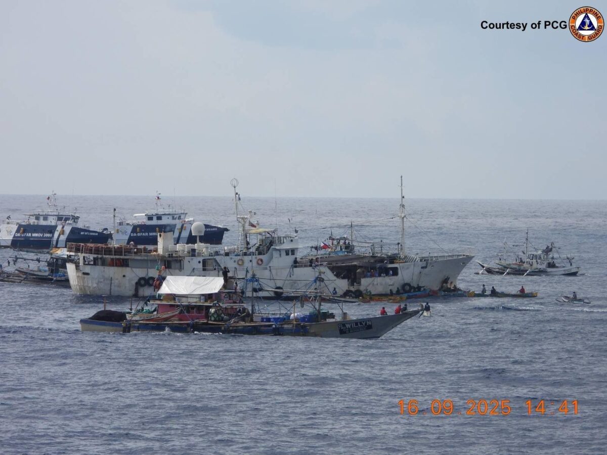 Philippine Coast Guard (PCG) spokesperson for the West Philippine Sea Commodore Jay Tarriela said nine China Coast Guard vessels were monitored near Bajo de Masinloc while the PCG and Bureau of Fisheries and Aquatic Resources (BFAR) carried out their “Kadiwa para sa Bagong Bayaning Mangingisda” (KBBM) mission. (Photo courtesy of Philippine Coast Guard)