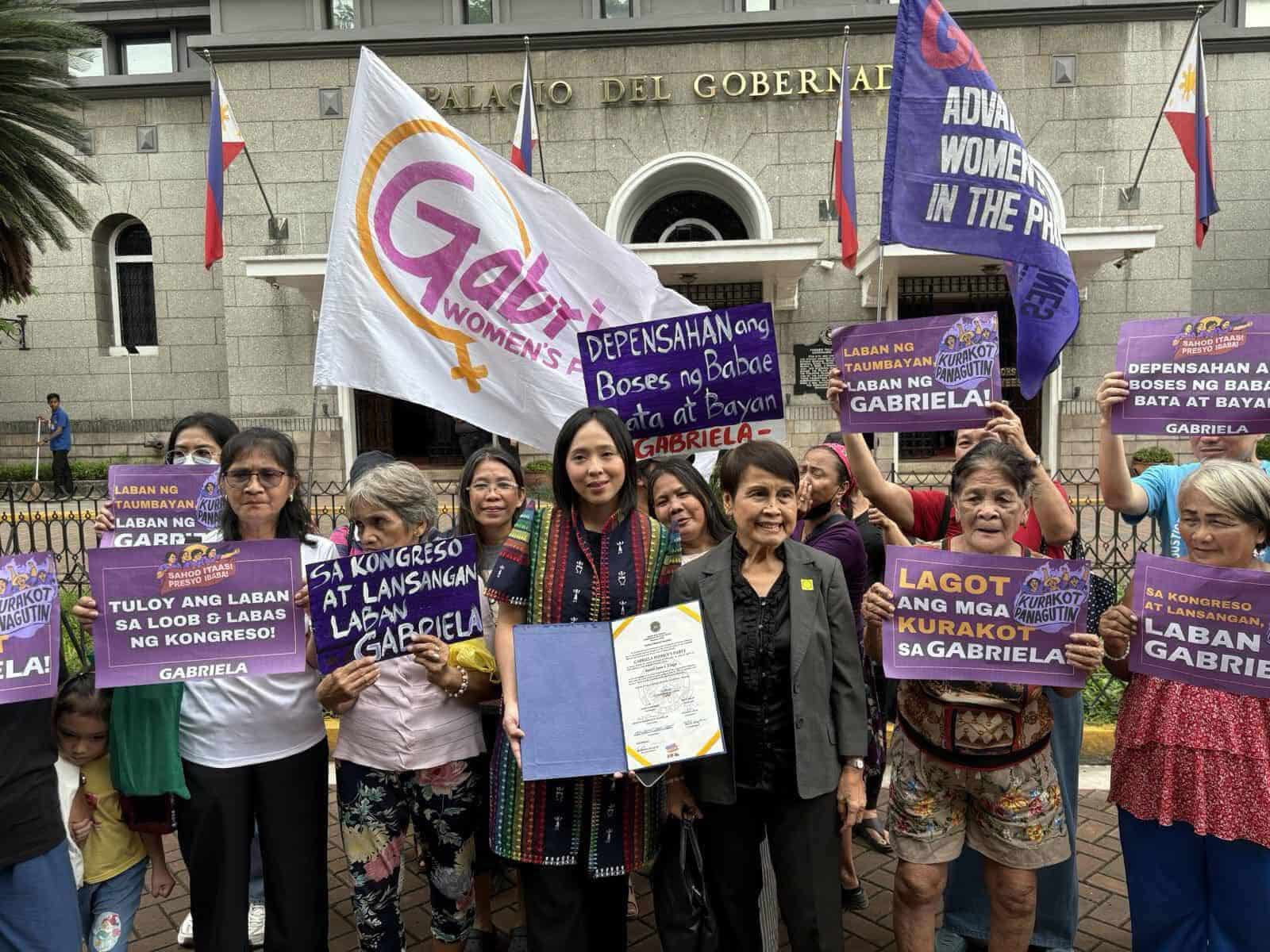 PROCLAIMED, FINALLY GabrielaWomen’s first nominee, SarahElago, celebrates with supporters after her “long-overdue” proclamation by the Commission on Elections as the party list group’s House representative. —PHOTO FROM SARAH ELAGO FACEBOOK