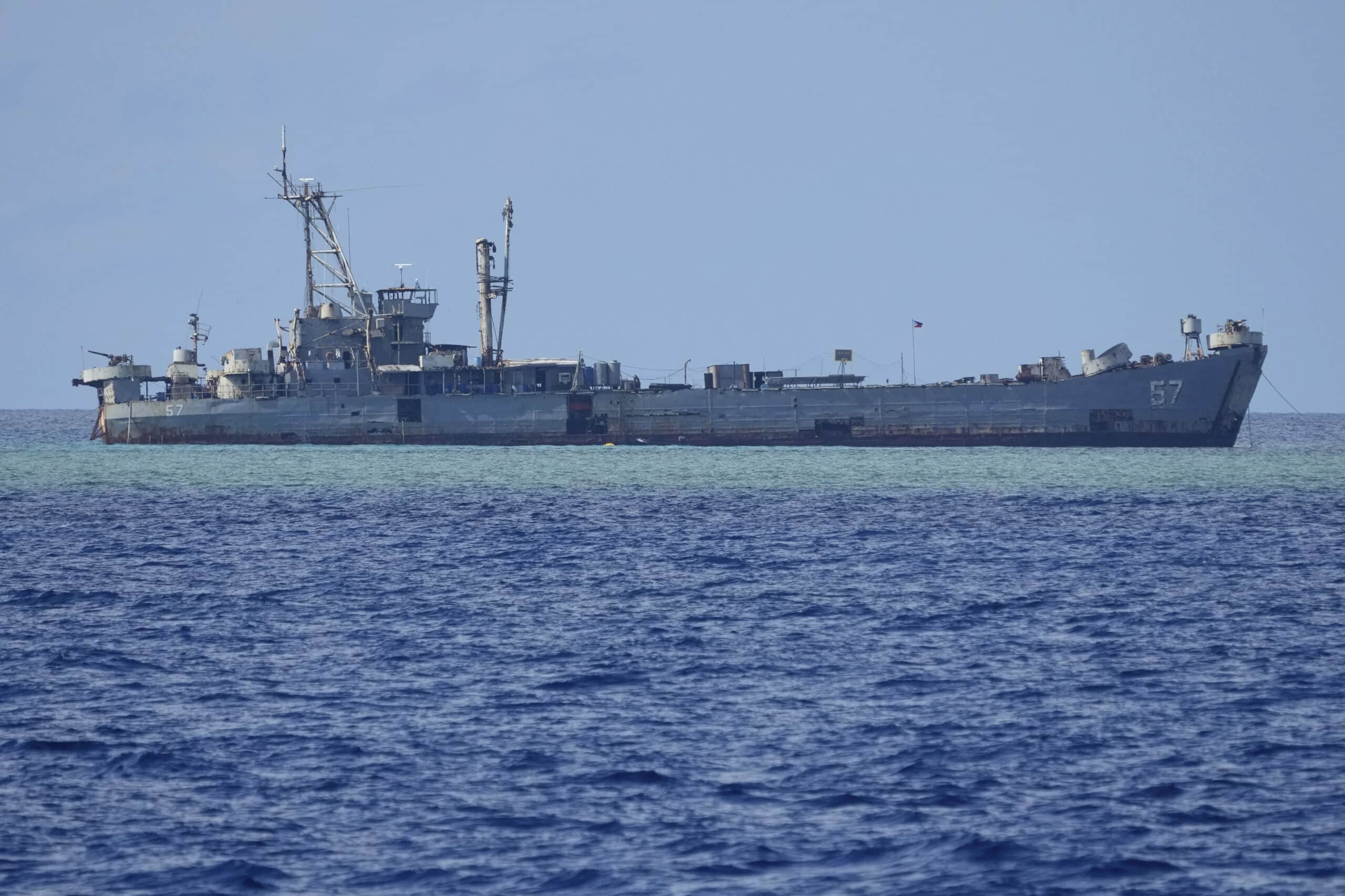 FILE - A Philippine navy ship BRP Sierra Madre is seen at the Second Thomas Shoal locally known as Ayungin Shoal at the South China Sea on April 23, 2023. (AP Photo/Aaron Favila, File)