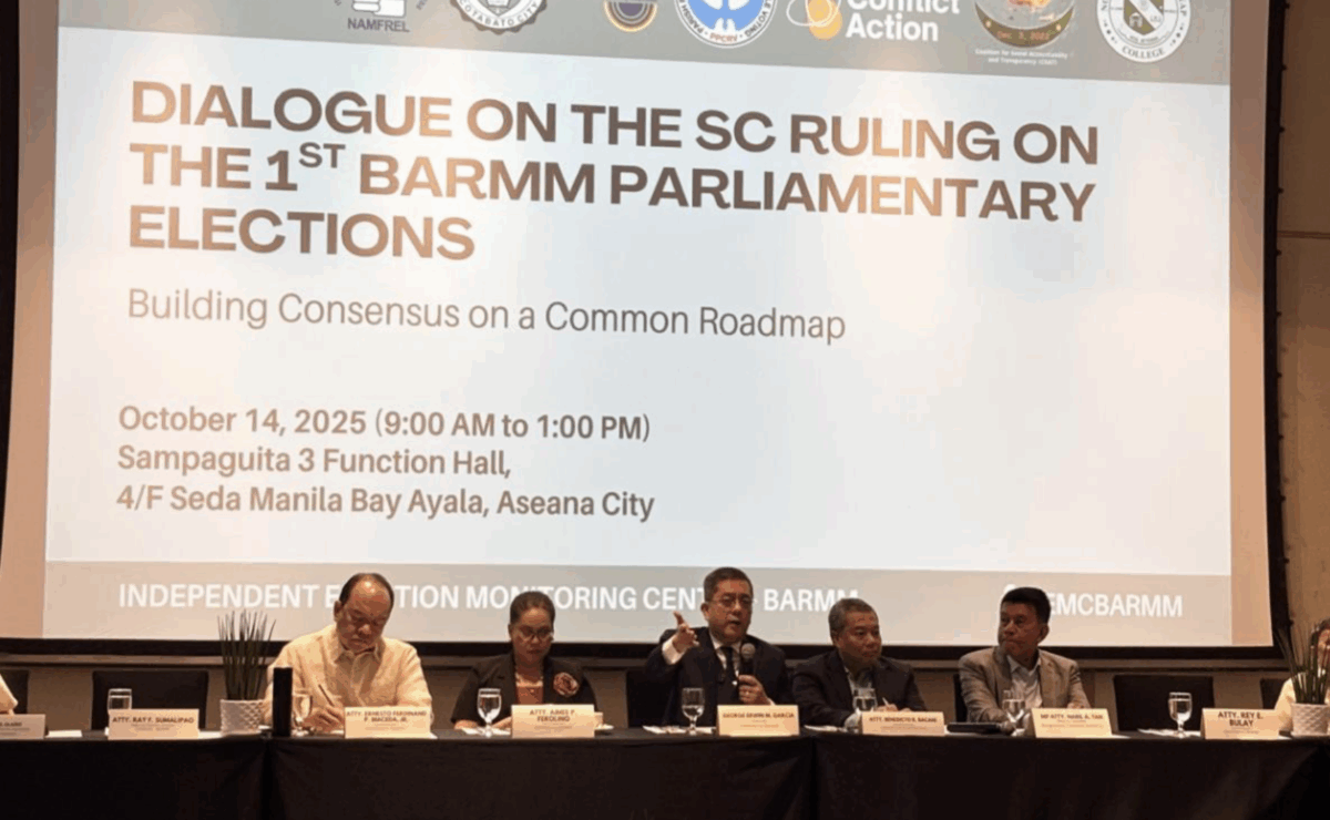 The Commission on Elections leads the dialogue with leaders of the Bangsamoro Transition Authority, House and Senate committees on suffrage and local governments, OPAPRU, OSAP, the Office of the Solicitor General, security sector, and representatives of regional political parties in Paranaque City on Tuesday, October 14, 2025. 