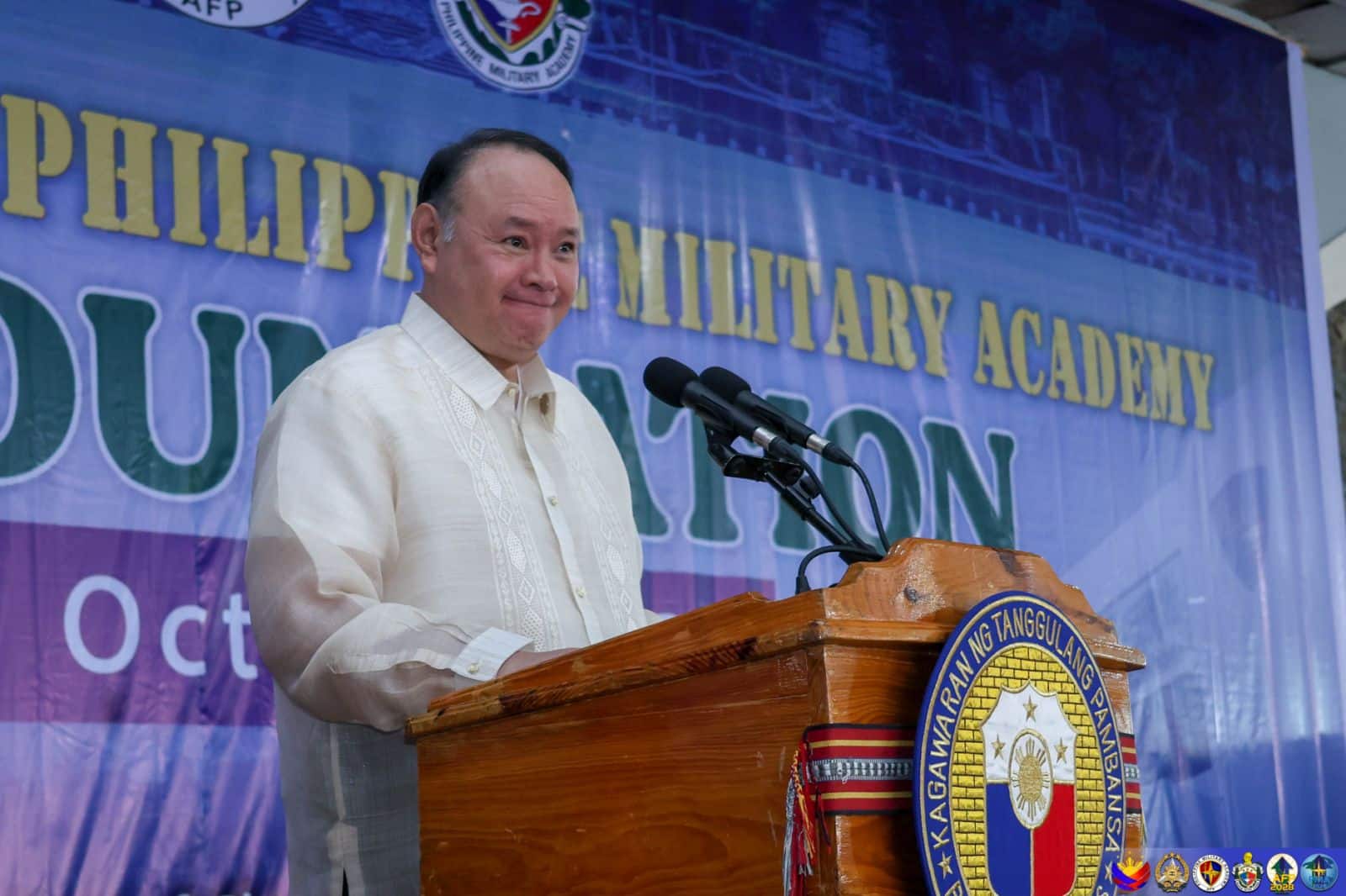 Defense Secretary Gilberto Teodoro Jr. delivers a speech during the commemoration of the 127th Founding Anniversary of the Philippine Military Academy on Saturday, October 25, 2025. — Photo from PMA/Facebook