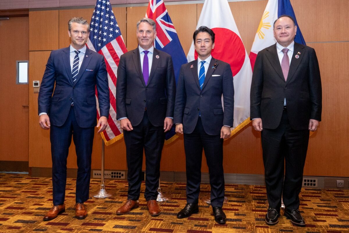 (From left) United States Secretary of War Pete Hegseth,  Australian Defense Minister Richard Marles, Japanese Minister of Defense Koizumi Shinjiro and Defense Secretary of National Defense Gilberto Teodoro, Jr. pose for picture in Kuala Lumpur, Malaysia on Saturday, Nov. 1, 2025. (Photo from Department of National Defense)