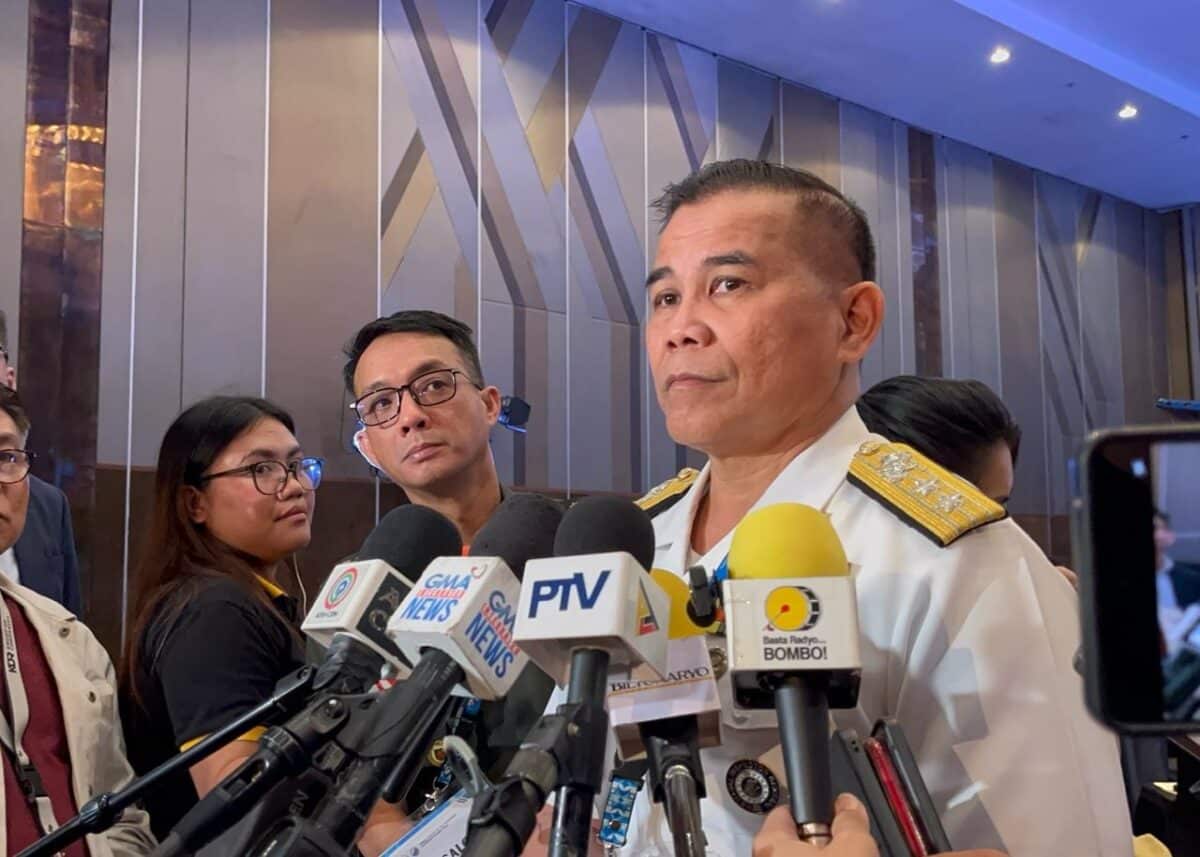 Navy Spokesperson for the West Philippine Sea Rear Adm. Roy Vincent Trinidad on Thursday speaks to reporters on the sidelines of the Armed Forces of the Philippines Leadership Summit in Quezon City. (Photo by Gabryelle Dumalag)