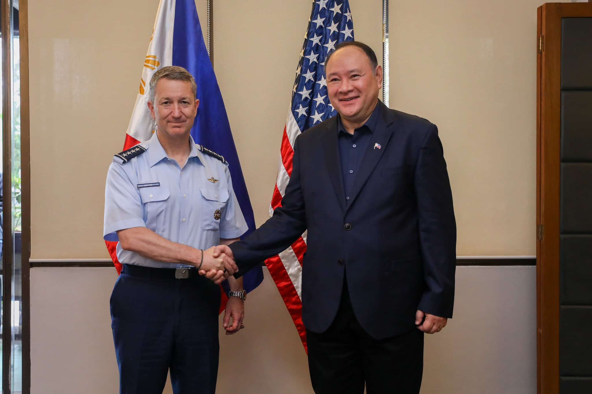 General Dan Caine, the Chairman of the Joint Chiefs of Staff of the U.S. Department of War pays courtesy visit to Defense chief Gilberto Teodoro Jr. at Camp Aguinaldo on November 5, 2025. PHOTO FROM THE DEPARTMENT OF NATIONAL DEFENSE