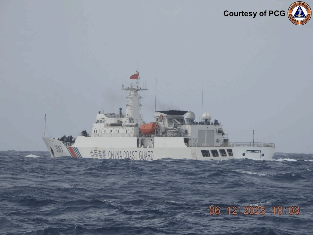 The photo shows a China Coast Guard vessel with bow number 3303 monitored by the Philippine Coast Guard near Panatag Shoal. (Photo courtesy of the Philippine Coast Guard)