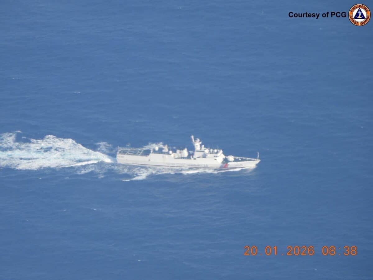 A China Coast Guard vessel is seen operating near Bajo de Masinloc, also known as Scarborough Shoal, in the West Philippine Sea during a Philippine Coast Guard maritime patrol. (Photo courtesy of Philippine Coast Guard)