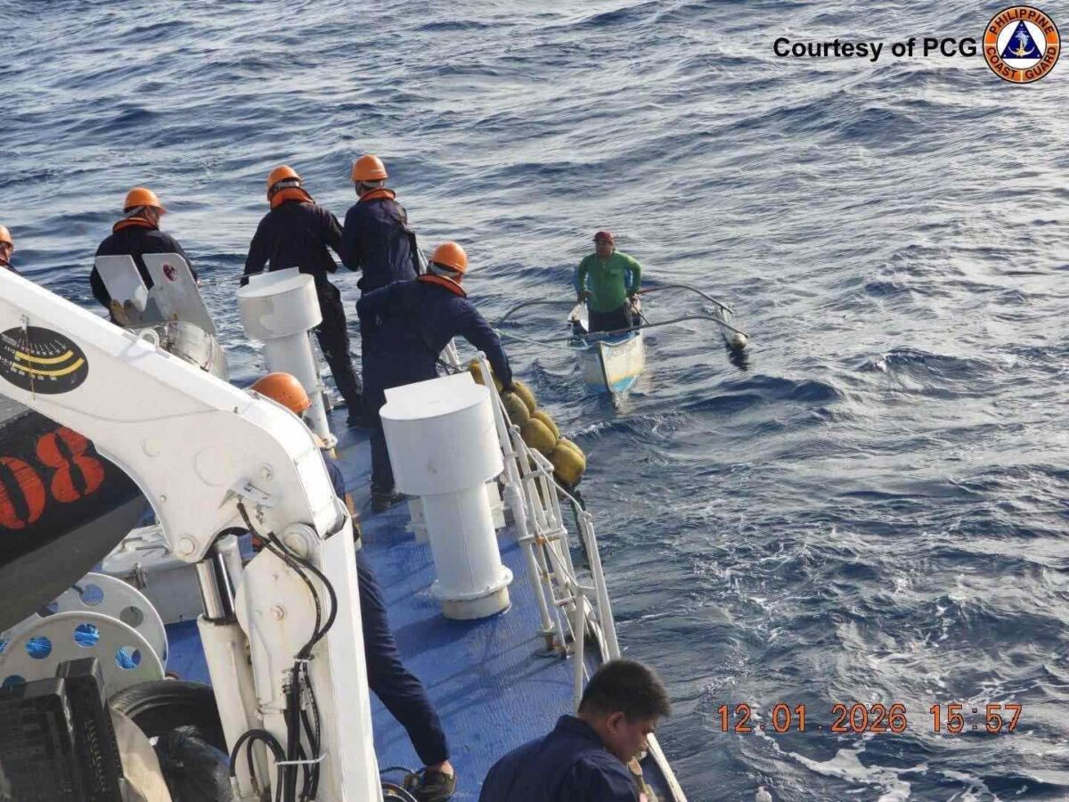 Philippine Coast Guard multirole response vessel BRP Cape San Agustin responds to the crew of fishing boat Prince LJ after the boat was subjected to harassment by a Chinese Coast Guard ship. — Photo from the Philippine Coast Guard