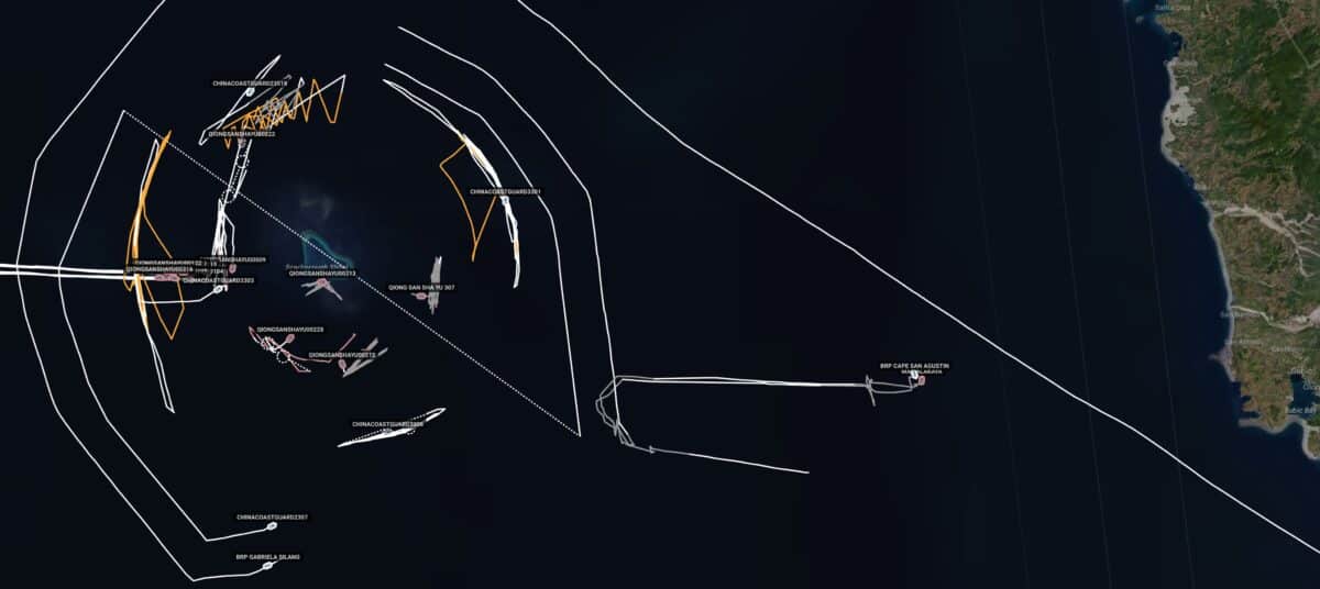 SeaLight's track shows heavy presence of Chinese ships in Panatag (Scarborough) Shoal during the presence of at least three Philippine vessels on Jan. 29, 2025. PHOTO FROM SEALIGHT