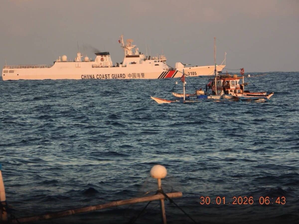 China Coast Guard ship with bow number 3105 was seen behind a Filipino fishing&nbsp;boat during the Philippine Coast Guard's aid mission since Wednesday, Jan. 28, 2026. PHOTO FROM PCG&nbsp;