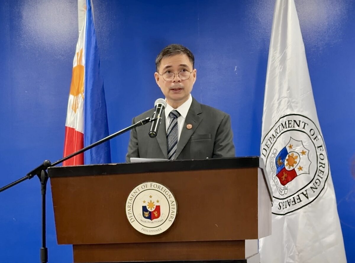 Department of Foreign Affairs spokesperson for maritime affairs Rogelio Villanueva Jr. says in a press briefing in Pasay City that diplomacy is key in dealing with maritime tensions. (INQUIRER / Gabryelle Dumalag)