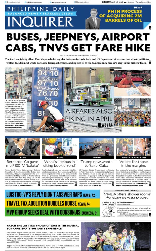 Today’s paper: March 18, 2026