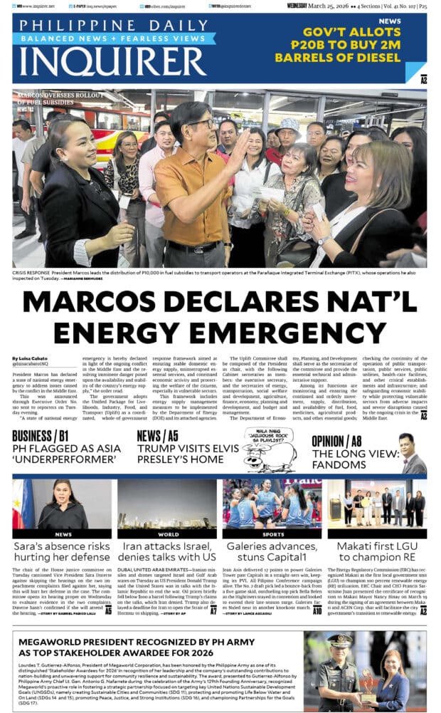 Today’s paper: March 25, 2026
