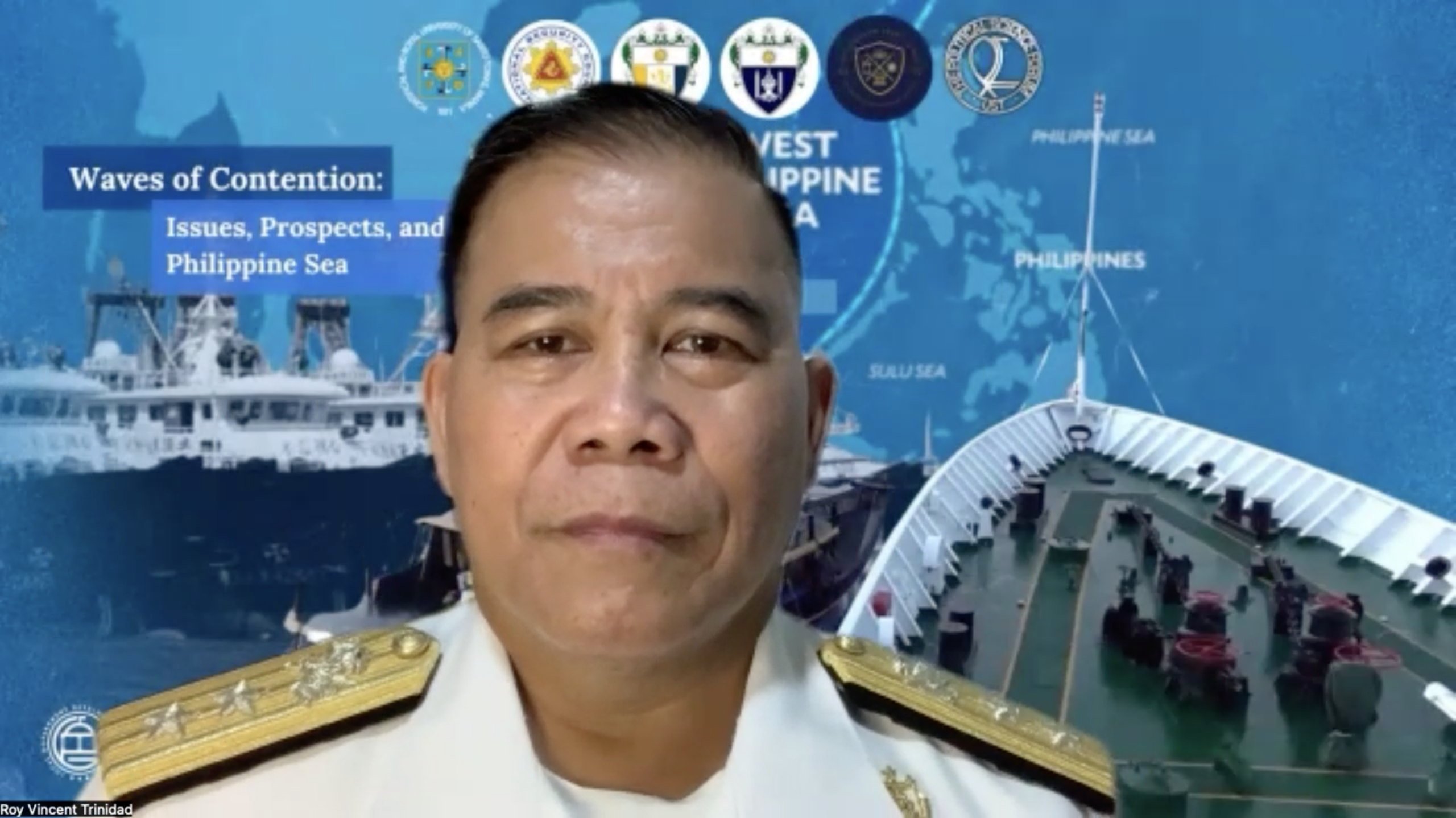 Armed Forces of the Philippines Spokesperson for the West Philippine Sea Rear Adm. Roy Vincent Trinidad (Reserve) talks to reporters in a Zoom briefing on Wednesday.